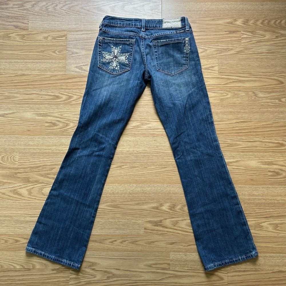 Miss Me JP4695 Med Wash Low Rise Y2K Cross Rimestone Bootcut Women Denim Jean 27 - Picture 6 of 16